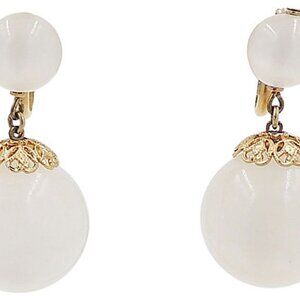 Vintage 1950s Signed Napier White Moonglow Drop Clip Earrings